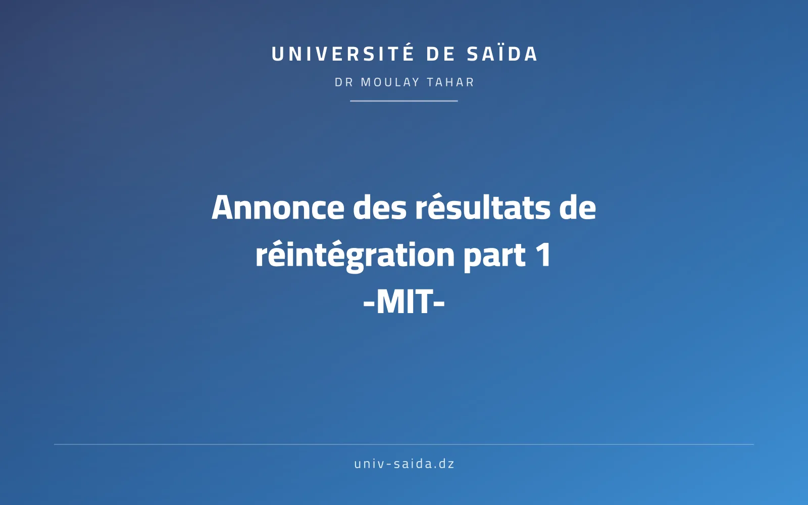 Announcement of reintegration results