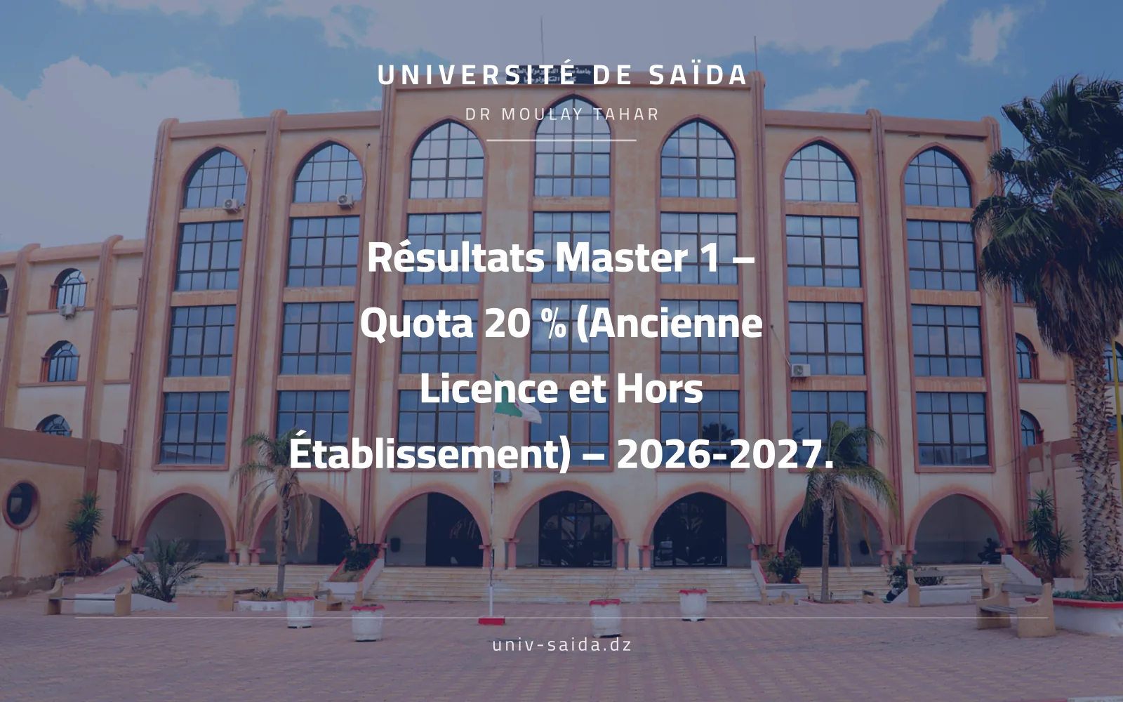Master 1 Admission Results – 20% Quota Old Bachelor's Degree Holders and Bachelor's Degree Holders from Outside the Institution Academic Year 2026–2027