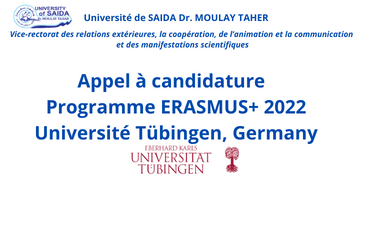 Appel à candidatures  Programme 2022 ERASMUS + Université Tübingen, Allemagne