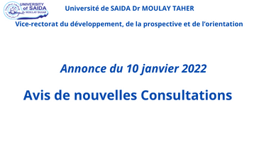 Annonce du 10 janvier 2022  à propos de nouvelles Consultations