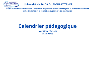 Calendrier pédagogique version révisée en 23 Février 2022