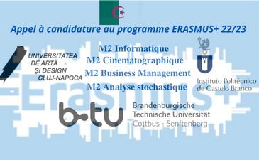 Annonces ERASMUS+ 2022/2023 Pour Master2 Annonces ERASMUS+ 2022/2023 Pour Master2
