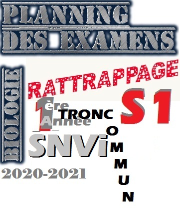 Planning des examens de Rattrapage 1ère Année T.C.   SNVi               (S1)        2020-2021