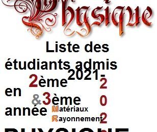 Liste des étudiants admis en                      2ème & 3ème année PHYSIQUE