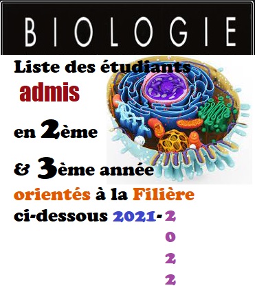 Listes des étudiants admis en                   2ème & 3ème années 2021/2022 orientés suivant les Filières ci-dessous: