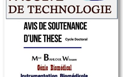 Avis de soutenance de thèse de doctorat (Génie Biomédical)