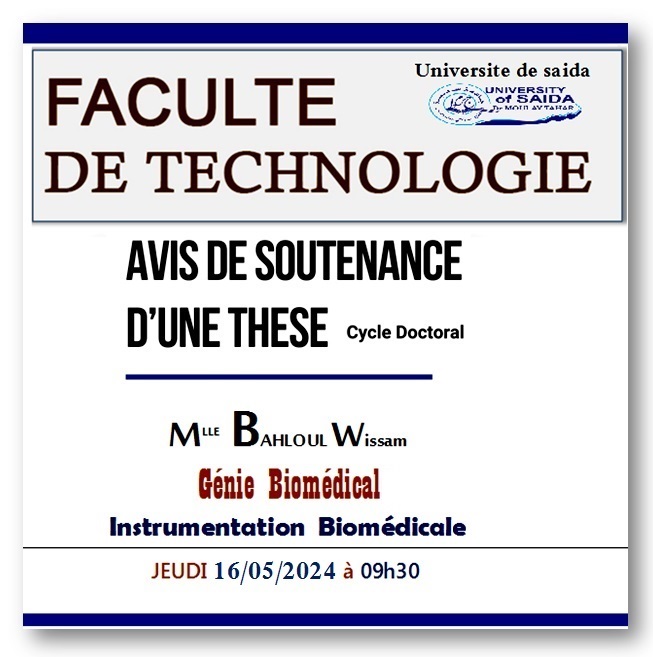 Avis de soutenance de thèse de doctorat (Génie Biomédical)