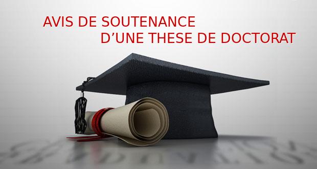 AVIS DE SOUTENANCE D’UNE THESE DE DOCTORAT / Melle: TAIBI Sarah.