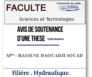 Avis Soutenance The Thèse DE Doctorat Mme  : HASSENE DAOUADJI SOUAD