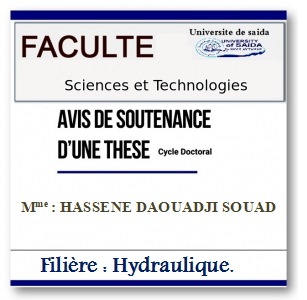 Avis Soutenance The Thèse DE Doctorat Mme  : HASSENE DAOUADJI SOUAD