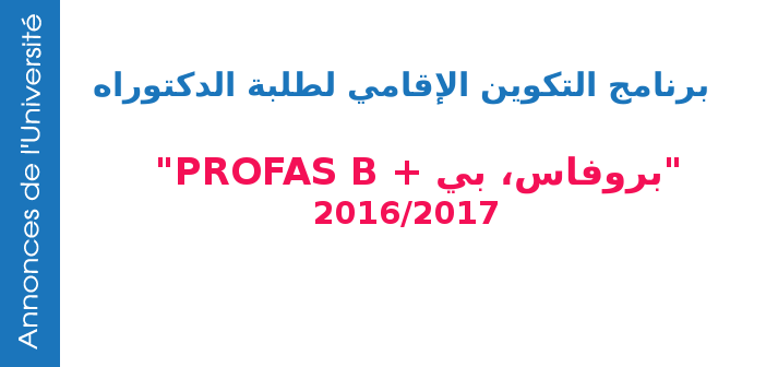 التكوين الإقامي لطلبة الدكتوراه « بروفاس، بي + PROFAS B » التكوين الإقامي لطلبة الدكتوراه « بروفاس، بي + PROFAS B »
